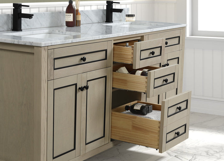 Legion Furniture WV2272 Series 72” Double Sink Vanity in Light Oak with Carrara Marble White Top