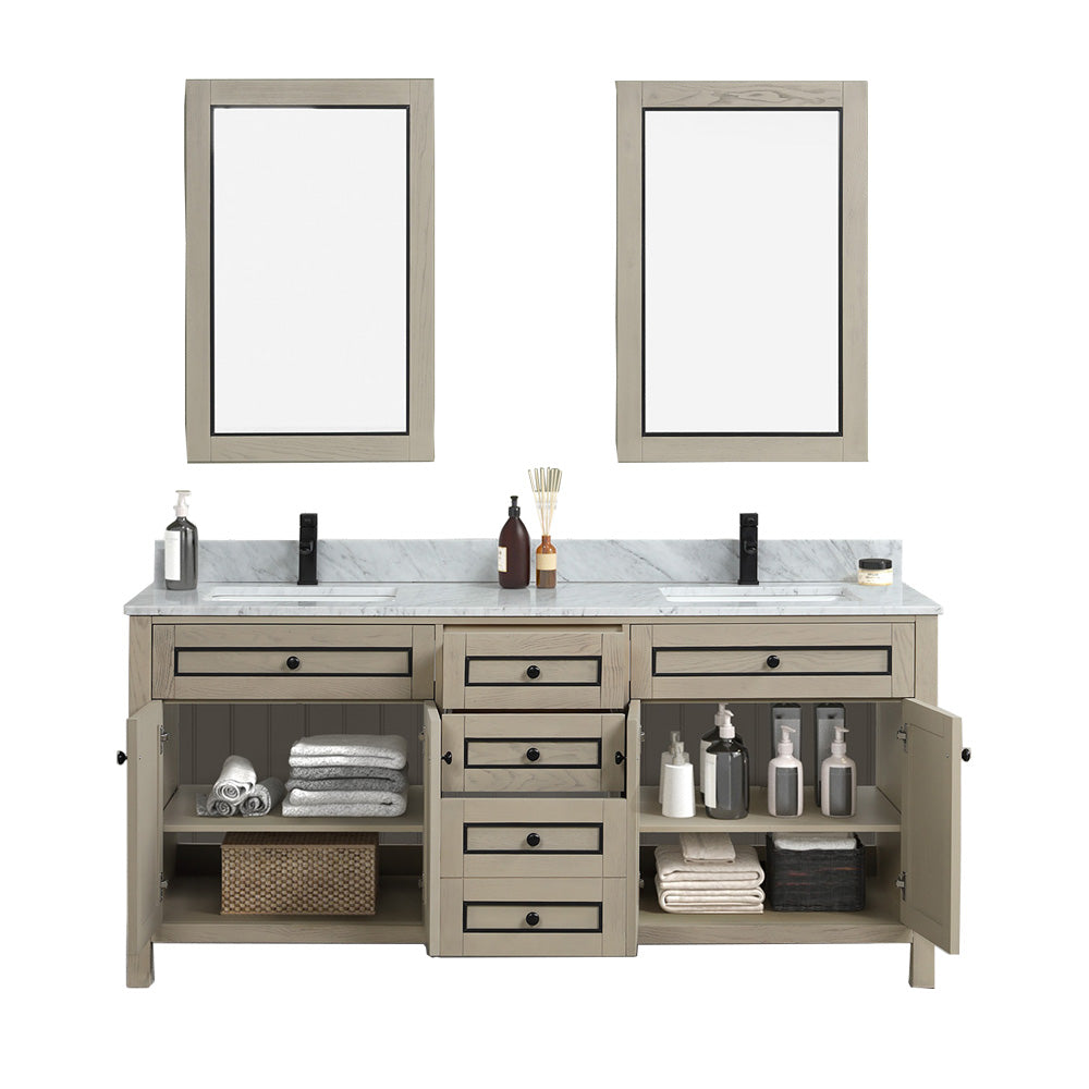 Legion Furniture WV2272 Series 72” Double Sink Vanity in Light Oak with Carrara Marble White Top