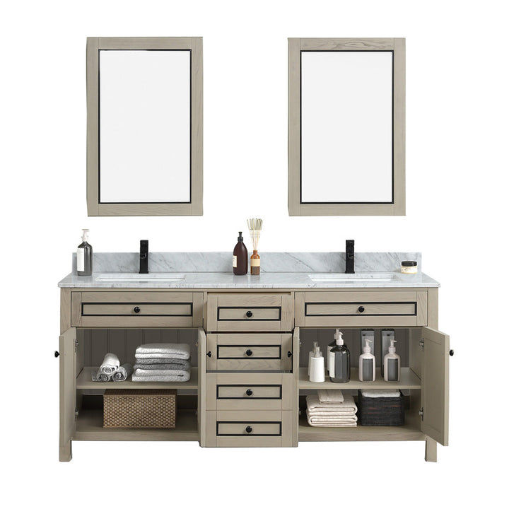 Legion Furniture WV2272 Series 72” Double Sink Vanity in Light Oak with Carrara Marble White Top