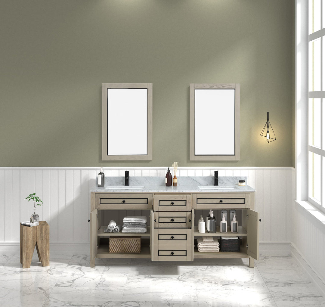 Legion Furniture WV2272 Series 72” Double Sink Vanity in Light Oak with Carrara Marble White Top