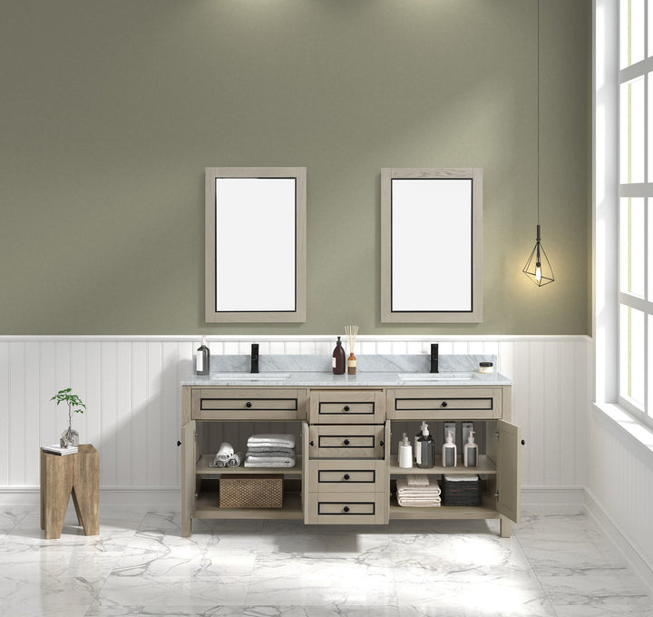 Legion Furniture WV2272 Series 72” Double Sink Vanity in Light Oak with Carrara Marble White Top