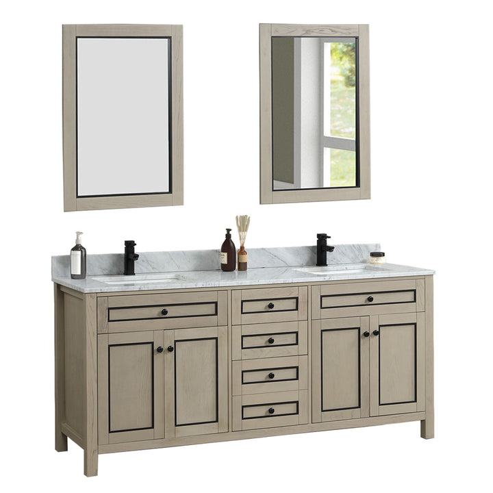 Legion Furniture WV2272 Series 72” Double Sink Vanity in Light Oak with Carrara Marble White Top