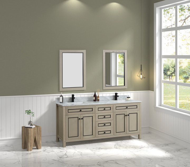 Legion Furniture WV2272 Series 72” Double Sink Vanity in Light Oak with Carrara Marble White Top