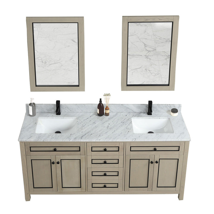 Legion Furniture WV2272 Series 72” Double Sink Vanity in Light Oak with Carrara Marble White Top