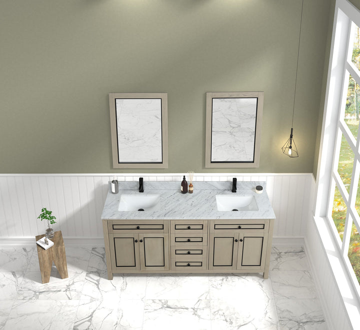 Legion Furniture WV2272 Series 72” Double Sink Vanity in Light Oak with Carrara Marble White Top