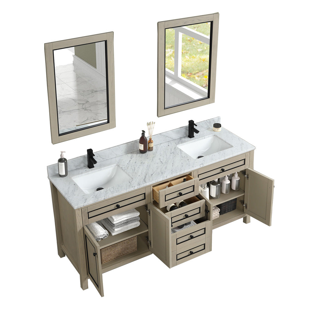 Legion Furniture WV2272 Series 72” Double Sink Vanity in Light Oak with Carrara Marble White Top