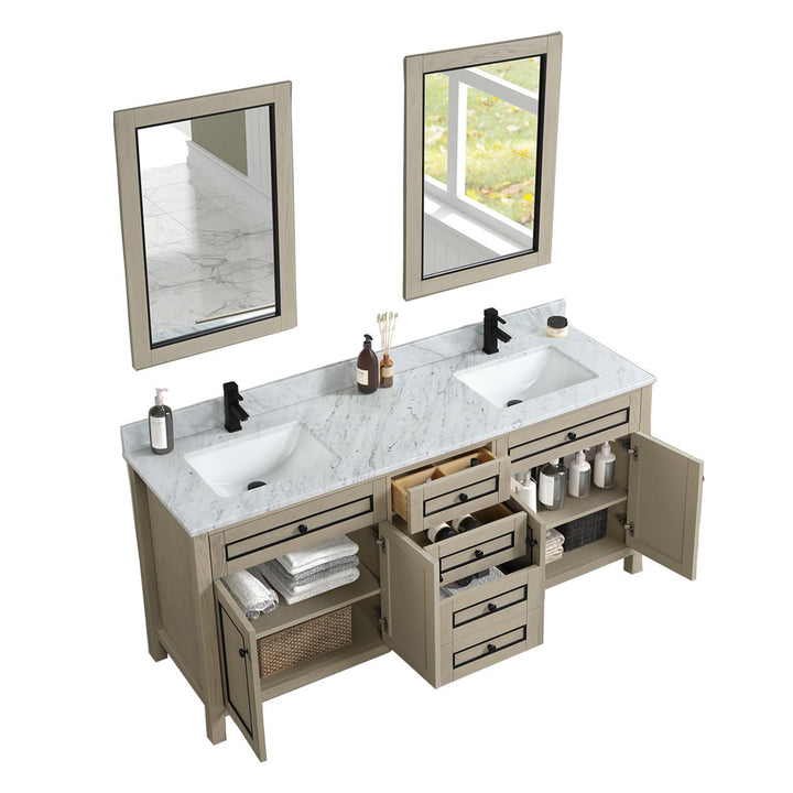 Legion Furniture WV2272 Series 72” Double Sink Vanity in Light Oak with Carrara Marble White Top
