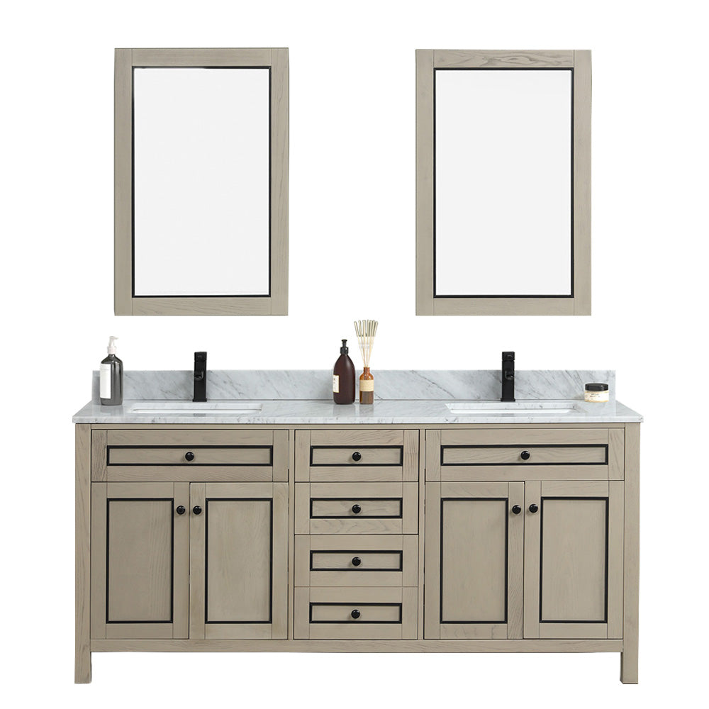 Legion Furniture WV2272 Series 72” Double Sink Vanity in Light Oak with Carrara Marble White Top