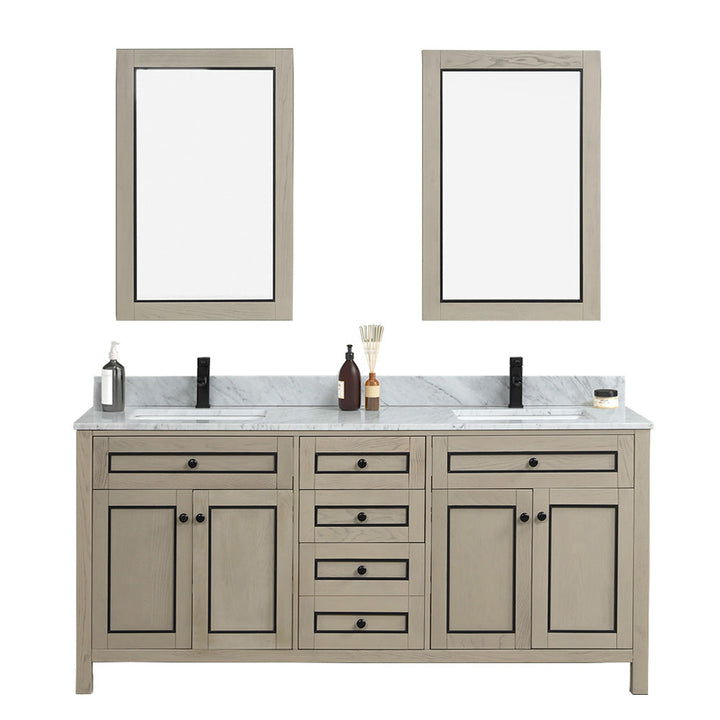 Legion Furniture WV2272 Series 72” Double Sink Vanity in Light Oak with Carrara Marble White Top