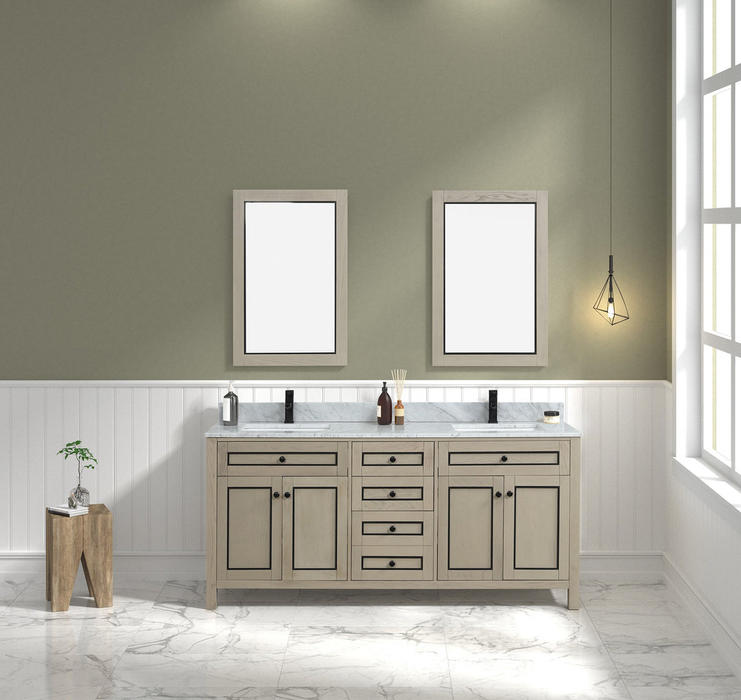 Legion Furniture WV2272 Series 72” Double Sink Vanity in Light Oak with Carrara Marble White Top