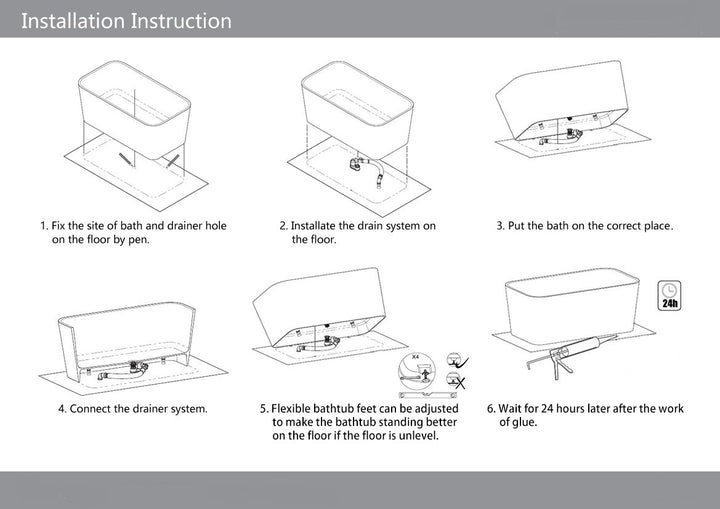 Legion Furniture WJ8643 Series 63” Matt White Solid Surface Bath Tub