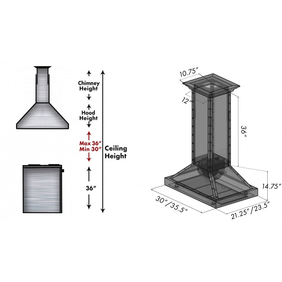 ZLINE 30 in. Designer Series Stainless Island Range Hood (KB2i-CSSXS)