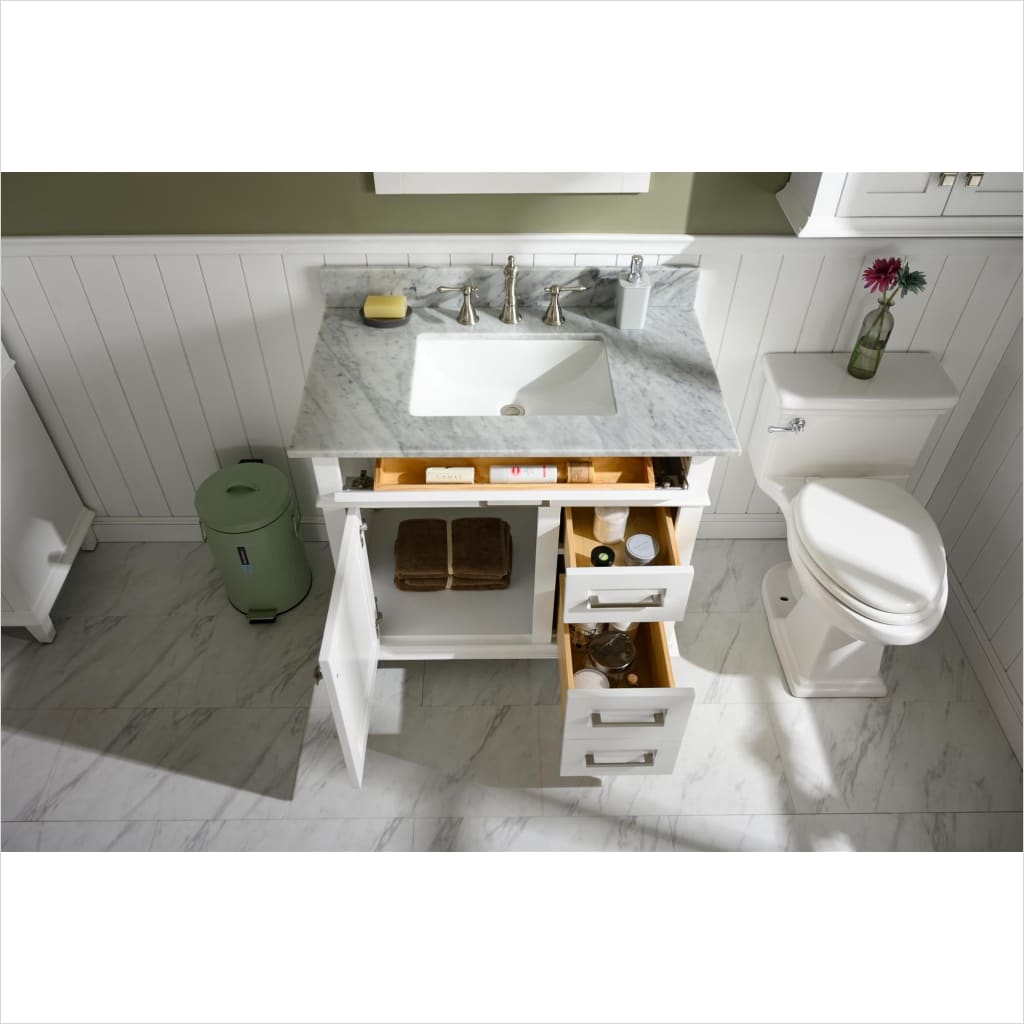Legion Furniture WLF2236 Series 36” Single Sink Vanity in White with Carrara Marble White Top