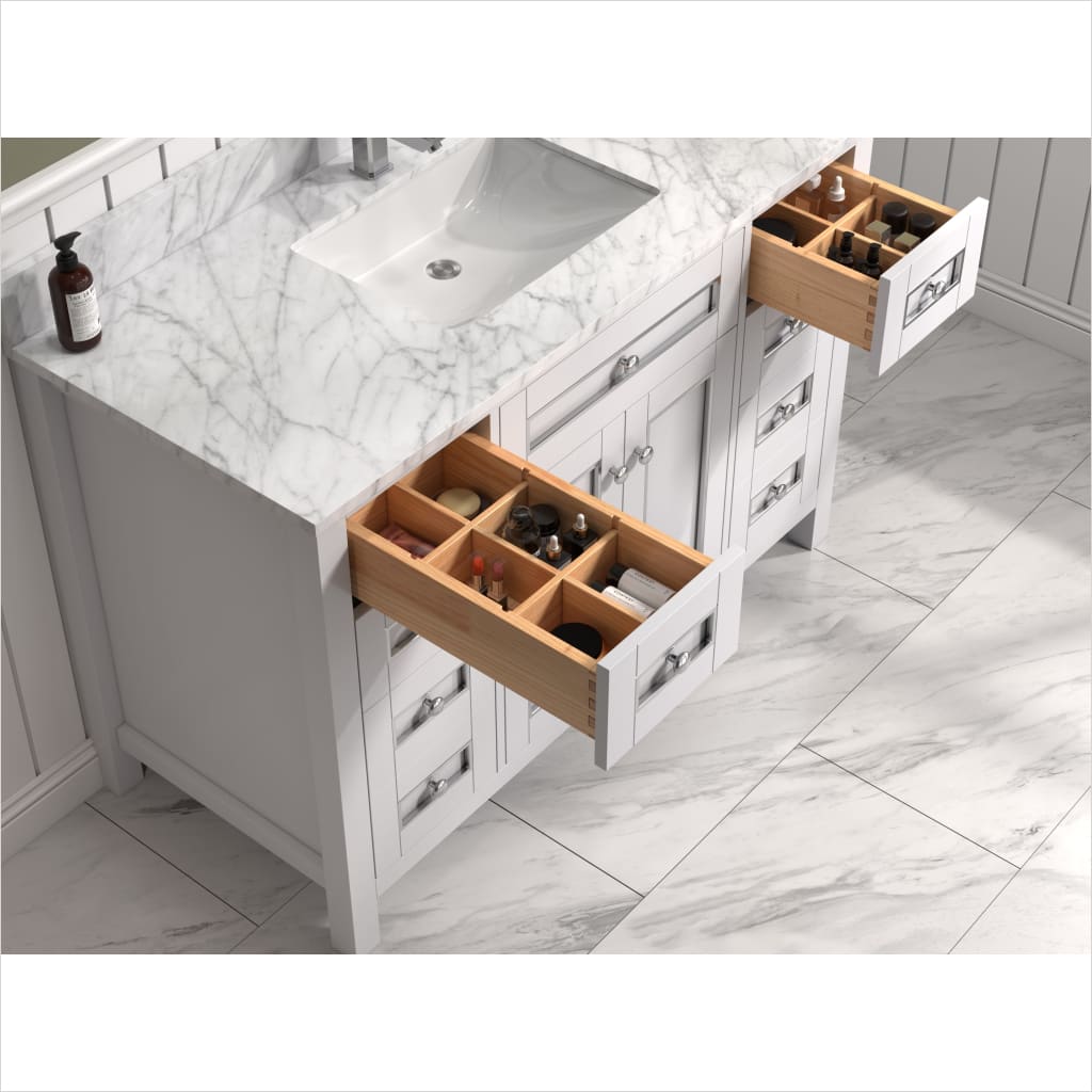 Legion Furniture WV2248 Series 48” Single Sink Vanity in White with Carrara Marble White Top