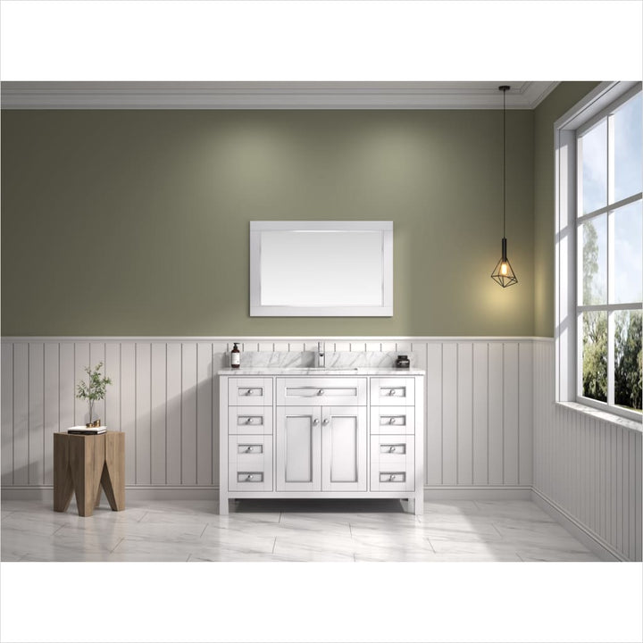 Legion Furniture WV2248 Series 48” Single Sink Vanity in White with Carrara Marble White Top