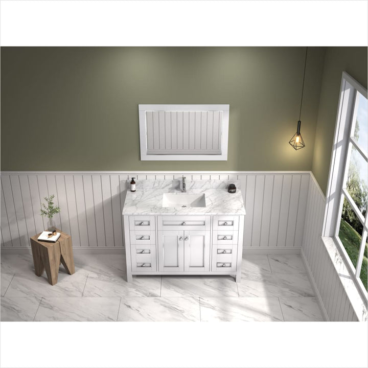 Legion Furniture WV2248 Series 48” Single Sink Vanity in White with Carrara Marble White Top