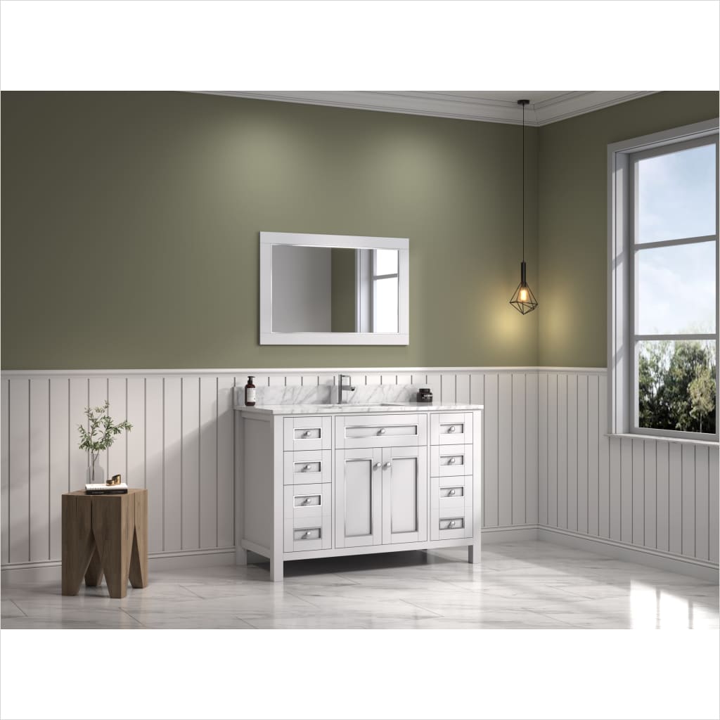 Legion Furniture WV2248 Series 48” Single Sink Vanity in White with Carrara Marble White Top