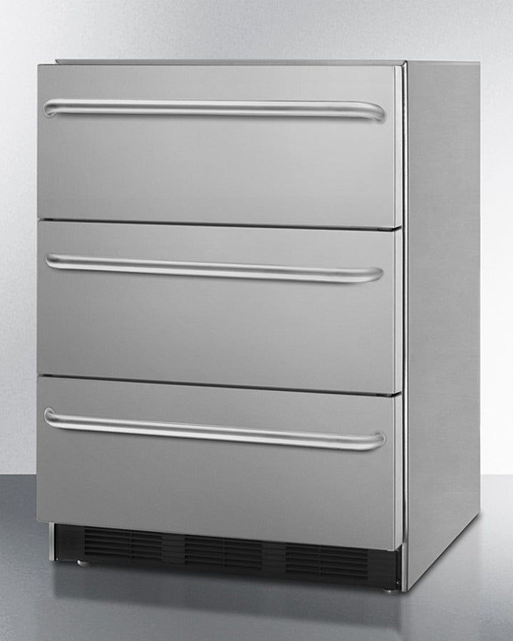 Summit 24" Wide 3-Drawer All-Refrigerator with Towel Bar Handle ADA Compliant - SP6DBSSTB7ADA