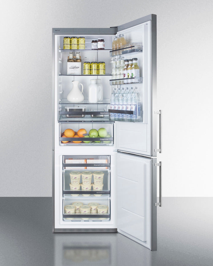 Summit 24" Wide Bottom Freezer Refrigerator with Stainless Steel Doors and Platinum Cabinet - FFBF249SS