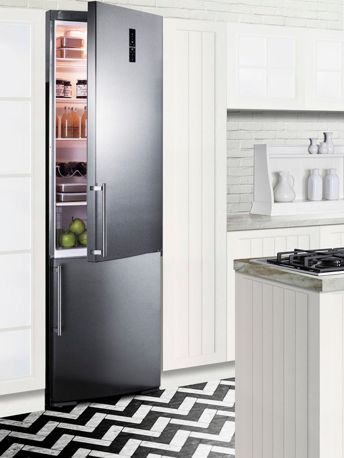 Summit 24" Wide Built-In Bottom Freezer Refrigerator with Stainless Steel Doors and Platinum Cabinet - FFBF249SSBI