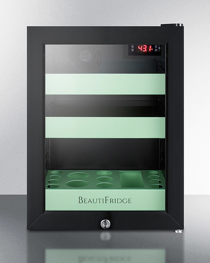 Summit BeautiFridge Cosmetics Cooler with Mint Shelving and Glass Door - LX114LG