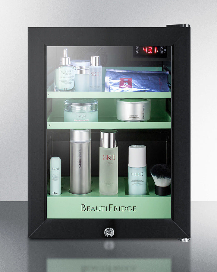 Summit BeautiFridge Cosmetics Cooler with Mint Shelving and Glass Door - LX114LG