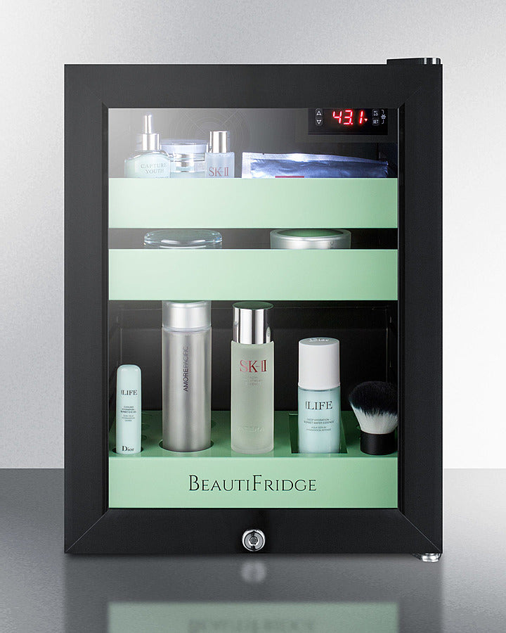 Summit BeautiFridge Cosmetics Cooler with Mint Shelving and Glass Door - LX114LG