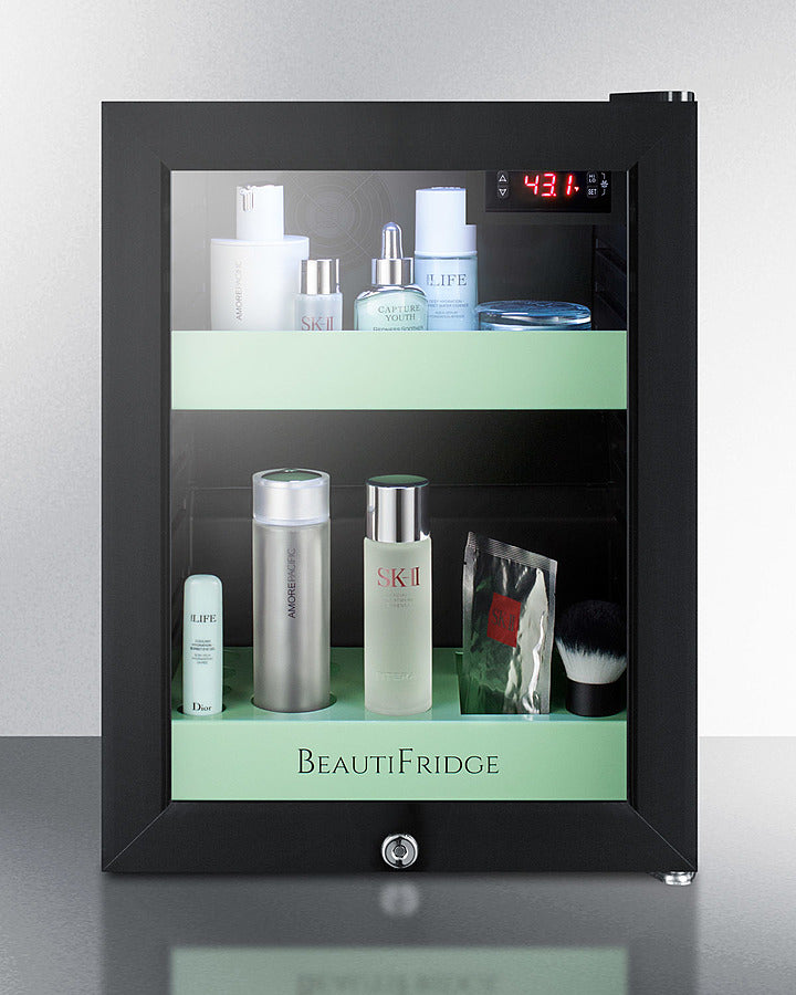 Summit BeautiFridge Cosmetics Cooler with Mint Shelving and Glass Door - LX114LG