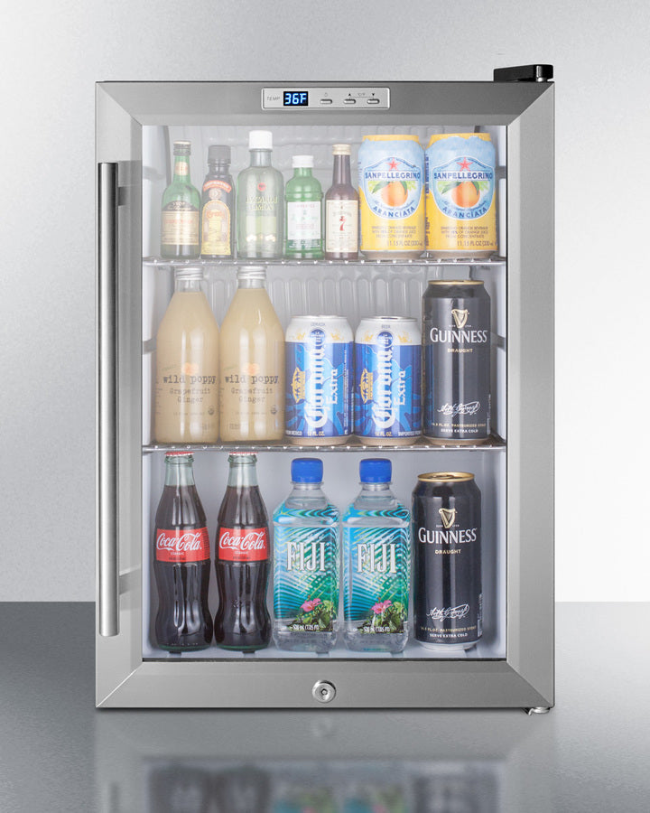 Summit Compact Built-In Glass Door Beverage Center with Stainless Steel Cabinet - SCR312LBICSS