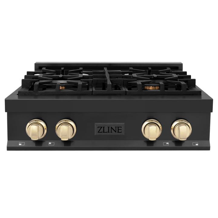 ZLINE Autograph Edition 30 in. Porcelain Rangetop with 4 Gas Burners in Black Stainless Steel and Accents (RTBZ-30)