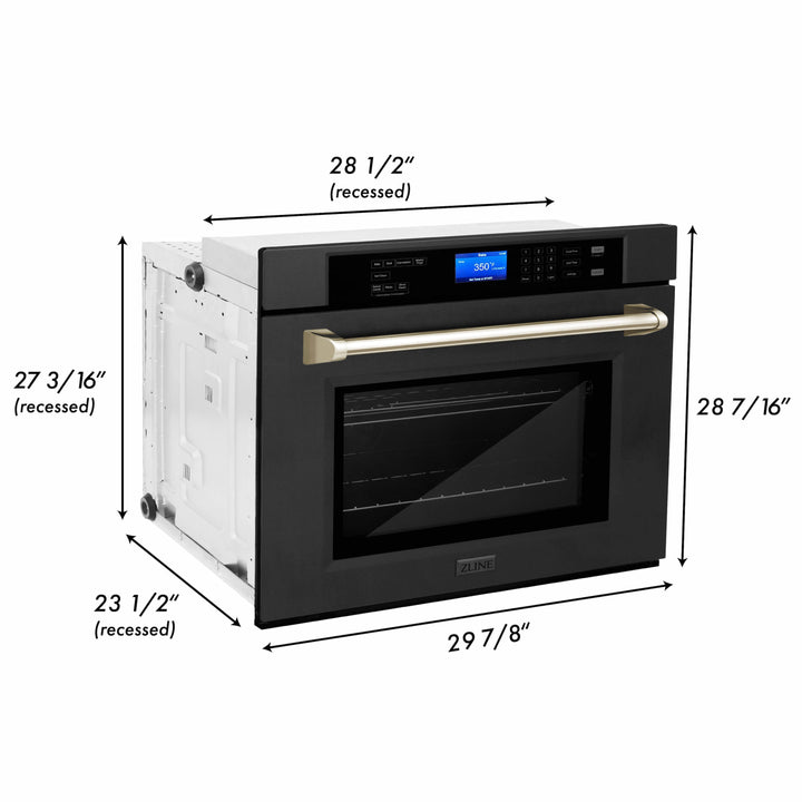 ZLINE 30 in. Autograph Edition Single Wall Oven with Self Clean and True Convection in Black Stainless Steel and Accents (AWSZ-30-BS)