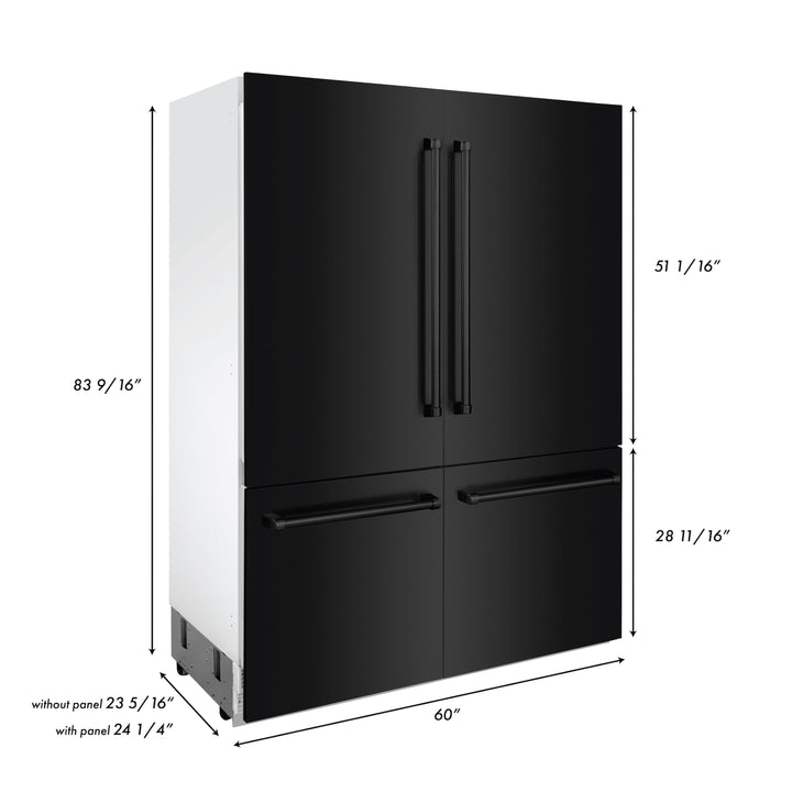 ZLINE 60 in. 32.2 cu. ft. Built-In 4-Door French Door Refrigerator with Internal Water and Ice Dispenser in Black Stainless Steel (RBIV-BS-60)