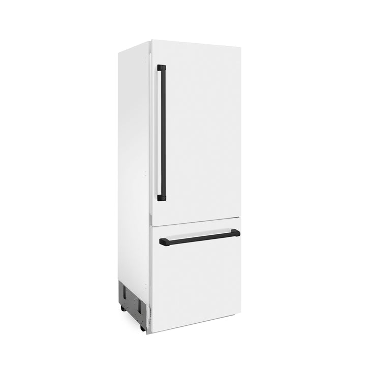 ZLINE 30” Autograph Edition 16.1 cu. ft. Built-in 2-Door Bottom Freezer Refrigerator with Internal Water and Ice Dispenser in White Matte with Accents (RBIVZ-WM-30)