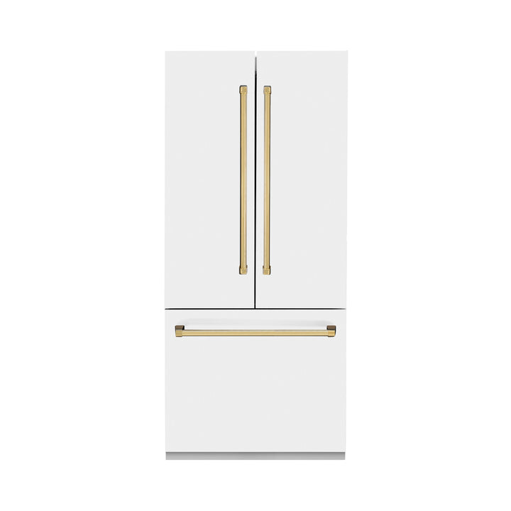 ZLINE 36 in. Autograph Edition 19.6 cu. ft. Built-in 2-Door Bottom Freezer Refrigerator with Internal Water and Ice Dispenser in White Matte with Accents (RBIVZ-WM-36)