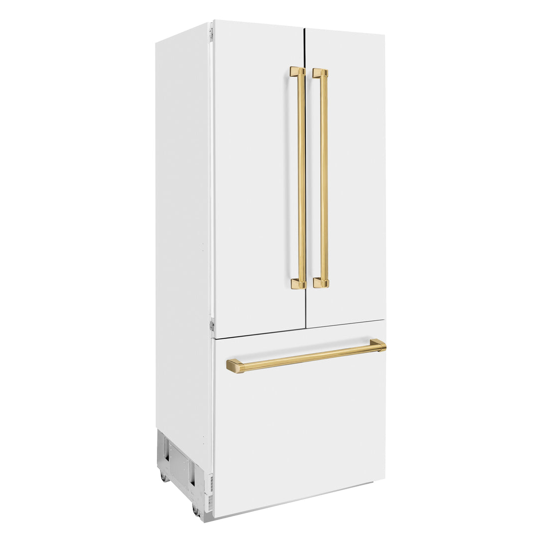 ZLINE 36 in. Autograph Edition 19.6 cu. ft. Built-in 2-Door Bottom Freezer Refrigerator with Internal Water and Ice Dispenser in White Matte with Accents (RBIVZ-WM-36)