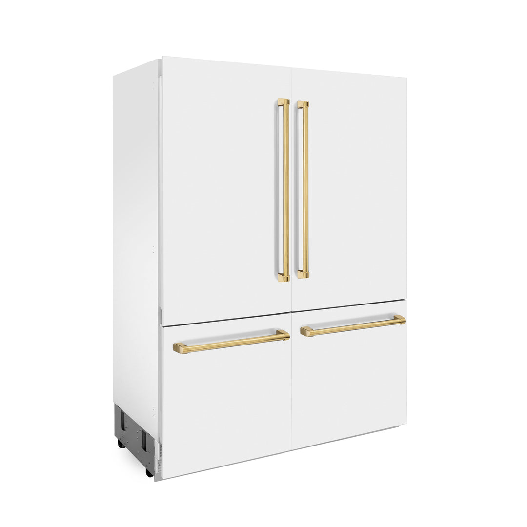 ZLINE 60 in. Autograph Edition 32.2 cu. ft. Built-in 4-Door French Door Refrigerator with Internal Water and Ice Dispenser in White Matte with Accents (RBIVZ-WM-60)