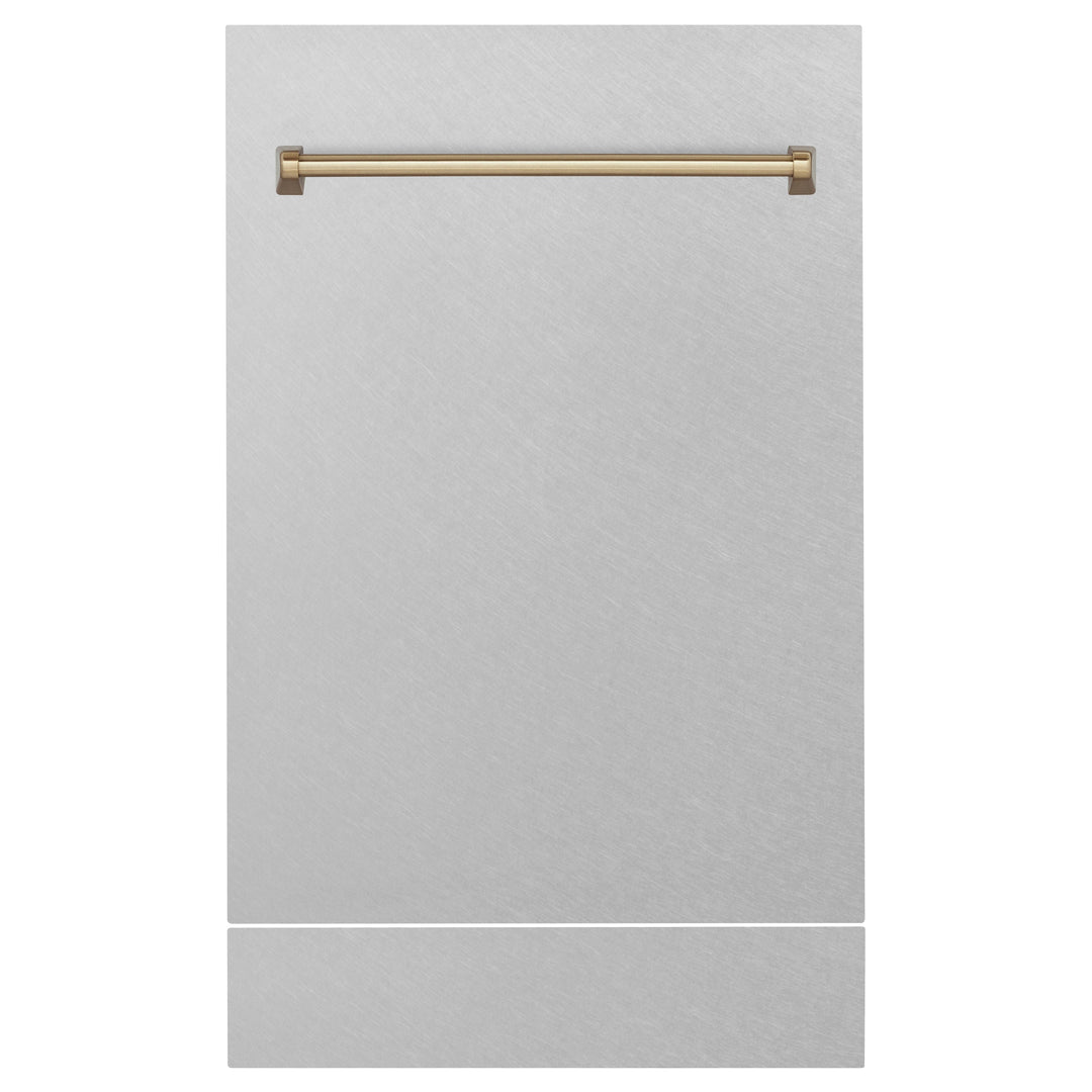 ZLINE 18 in. Autograph Edition Tallac Dishwasher Panel in DuraSnow Stainless Steel with Champagne Bronze Handle (DPVZ-SN-18-CB)