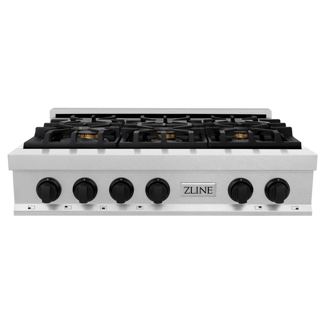 ZLINE Autograph Edition 36 in. Porcelain Rangetop with 6 Gas Burners in DuraSnow Stainless Steel with Accents (RTSZ-36)