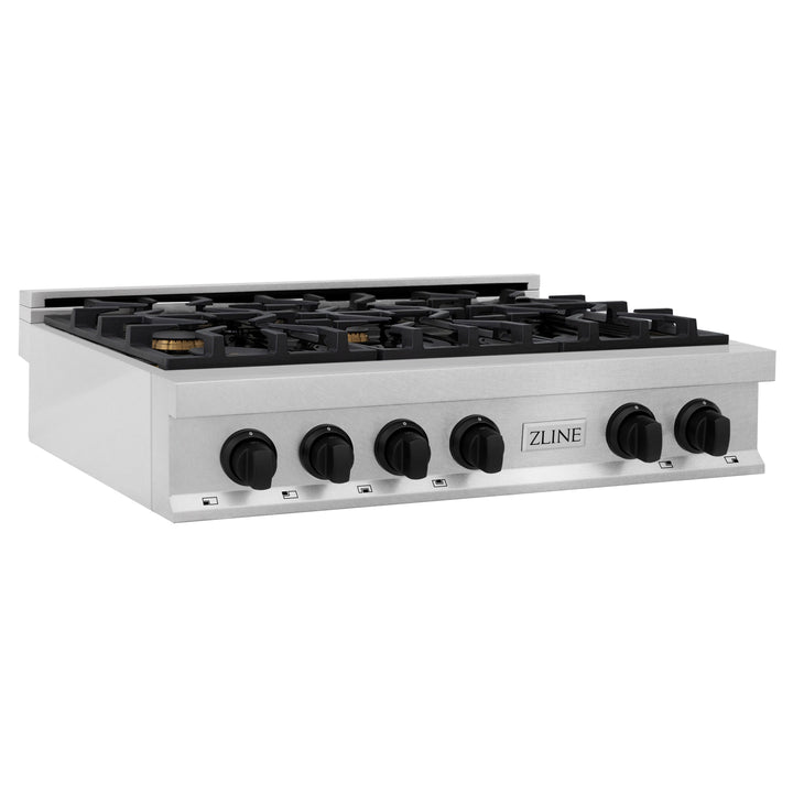 ZLINE Autograph Edition 36 in. Porcelain Rangetop with 6 Gas Burners in DuraSnow Stainless Steel with Accents (RTSZ-36)