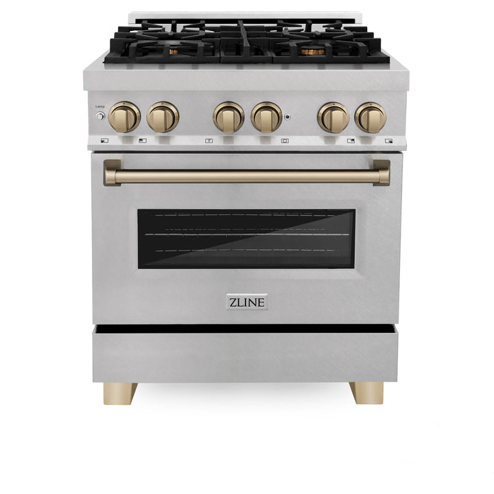 ZLINE Autograph Edition 30 in. 4.0 cu. ft. Dual Fuel Range with Gas Stove and Electric Oven in Fingerprint Resistant Stainless Steel with Accents (RASZ-SN-30)