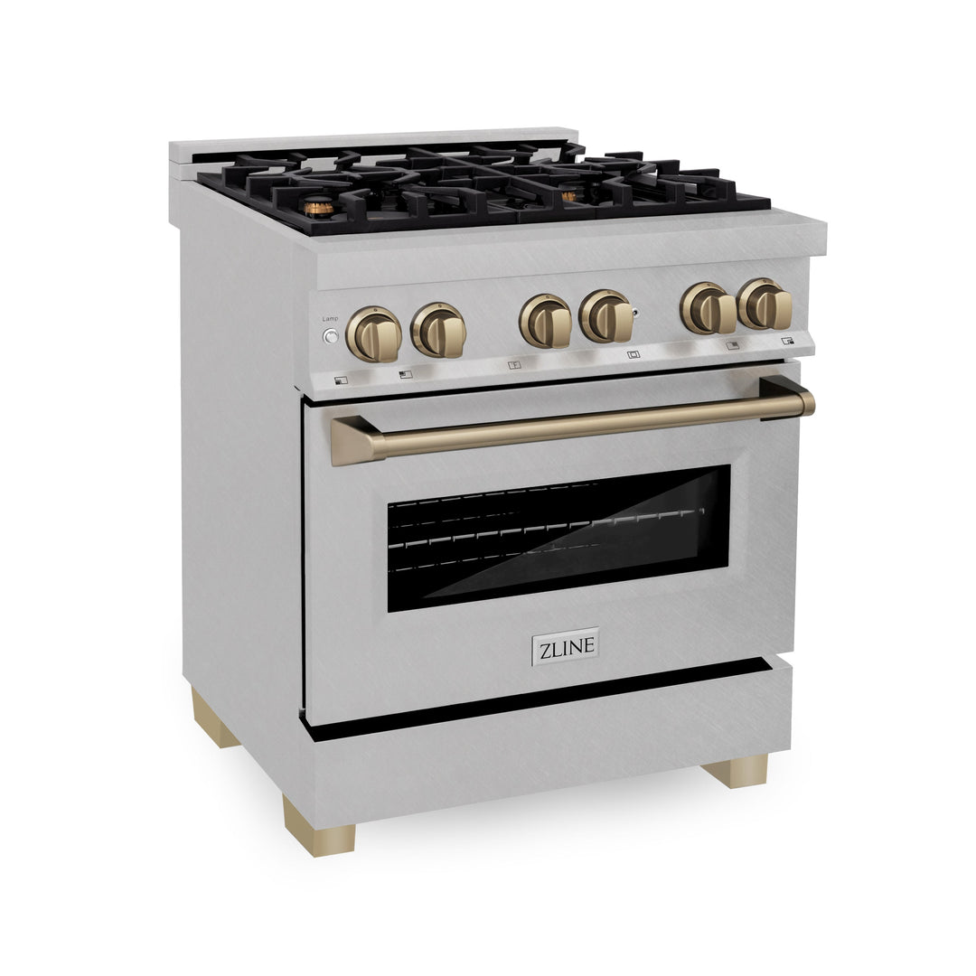 ZLINE Autograph Edition 30 in. 4.0 cu. ft. Dual Fuel Range with Gas Stove and Electric Oven in Fingerprint Resistant Stainless Steel with Accents (RASZ-SN-30)