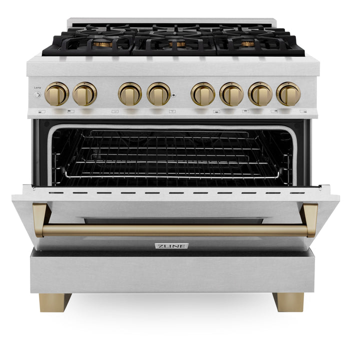 ZLINE Autograph Edition 36 in. 4.6 cu. ft. Dual Fuel Range with Gas Stove and Electric Oven in Fingerprint Resistant Stainless Steel with Accents (RASZ-SN-36)