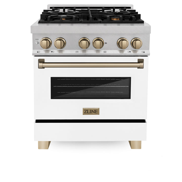 ZLINE Autograph Edition 30 in. 4.0 cu. ft. Dual Fuel Range with Gas Stove and Electric Oven in Fingerprint Resistant Stainless Steel with White Matte Door (RASZ-WM-30)