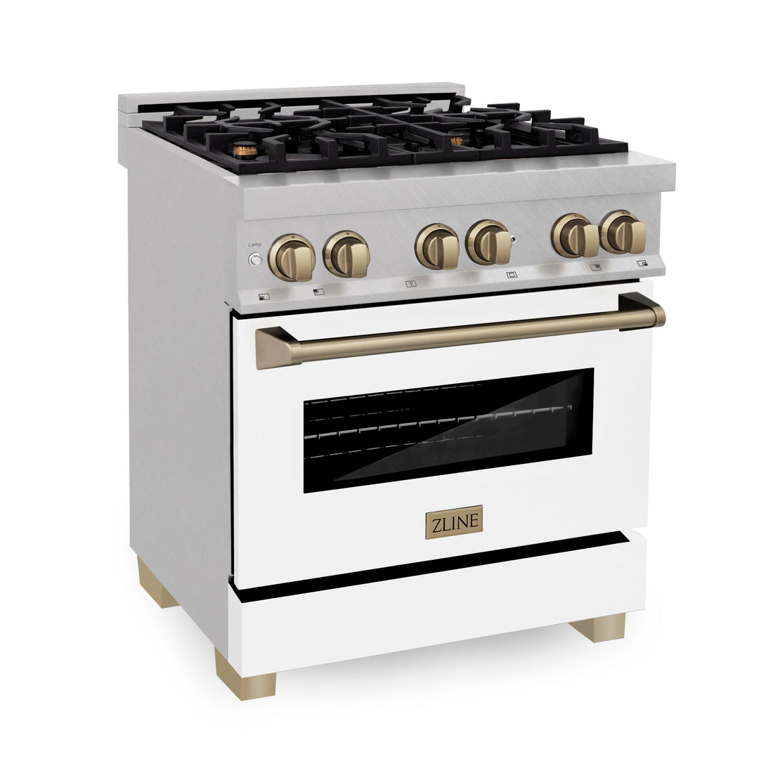 ZLINE Autograph Edition 30 in. 4.0 cu. ft. Dual Fuel Range with Gas Stove and Electric Oven in Fingerprint Resistant Stainless Steel with White Matte Door (RASZ-WM-30)