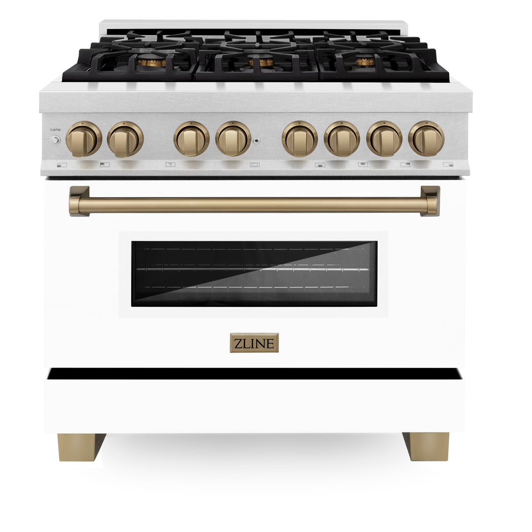 ZLINE Autograph Edition 36 in. 4.6 cu. ft. Dual Fuel Range with Gas Stove and Electric Oven in Fingerprint Resistant Stainless Steel with White Matte Door and Accents (RASZ-WM-36)