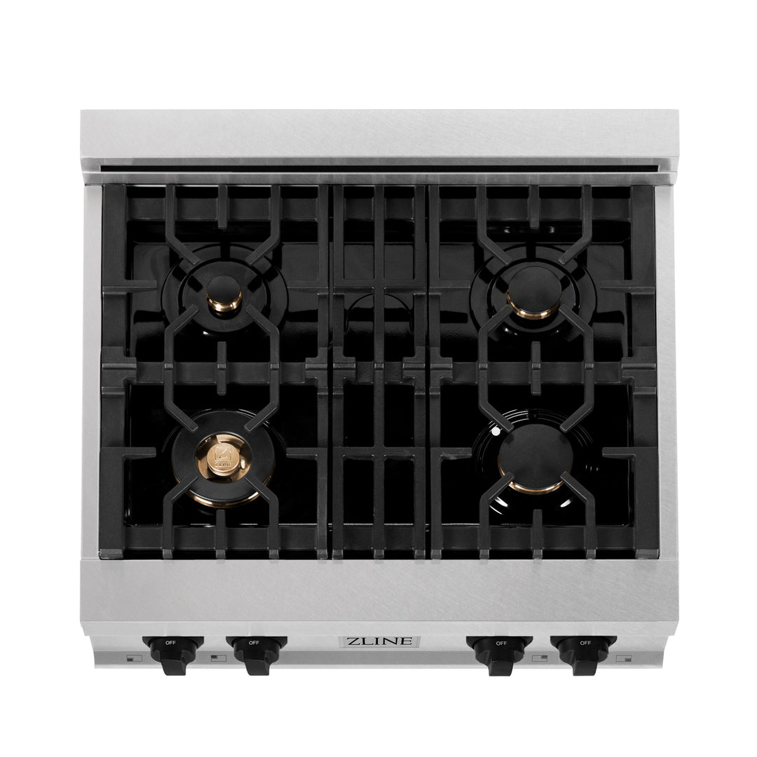 ZLINE Autograph Edition 30 in. Porcelain Rangetop with 4 Gas Burners in DuraSnow Stainless Steel with Accents (RTSZ-30)