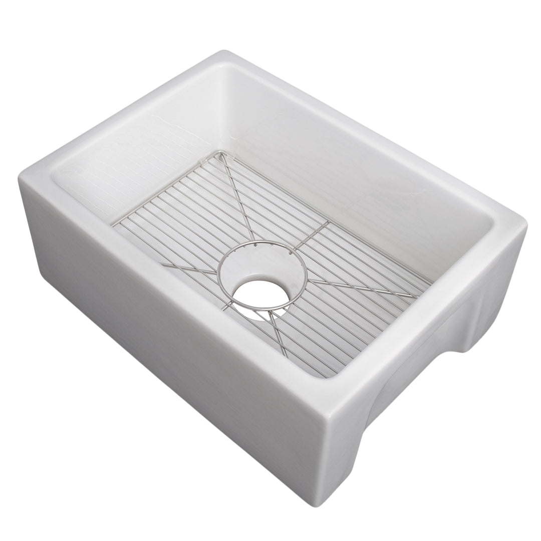 ZLINE 24 in. Venice Farmhouse Apron Front Reversible Single Bowl Fireclay Kitchen Sink with Bottom Grid (FRC5120)