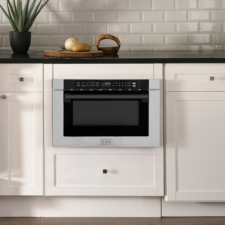 ZLINE Autograph Edition 24 in. 1.2 cu. ft. Built-in Microwave Drawer with a Traditional Handle in Stainless Steel and Accents (MWDZ-1-H)