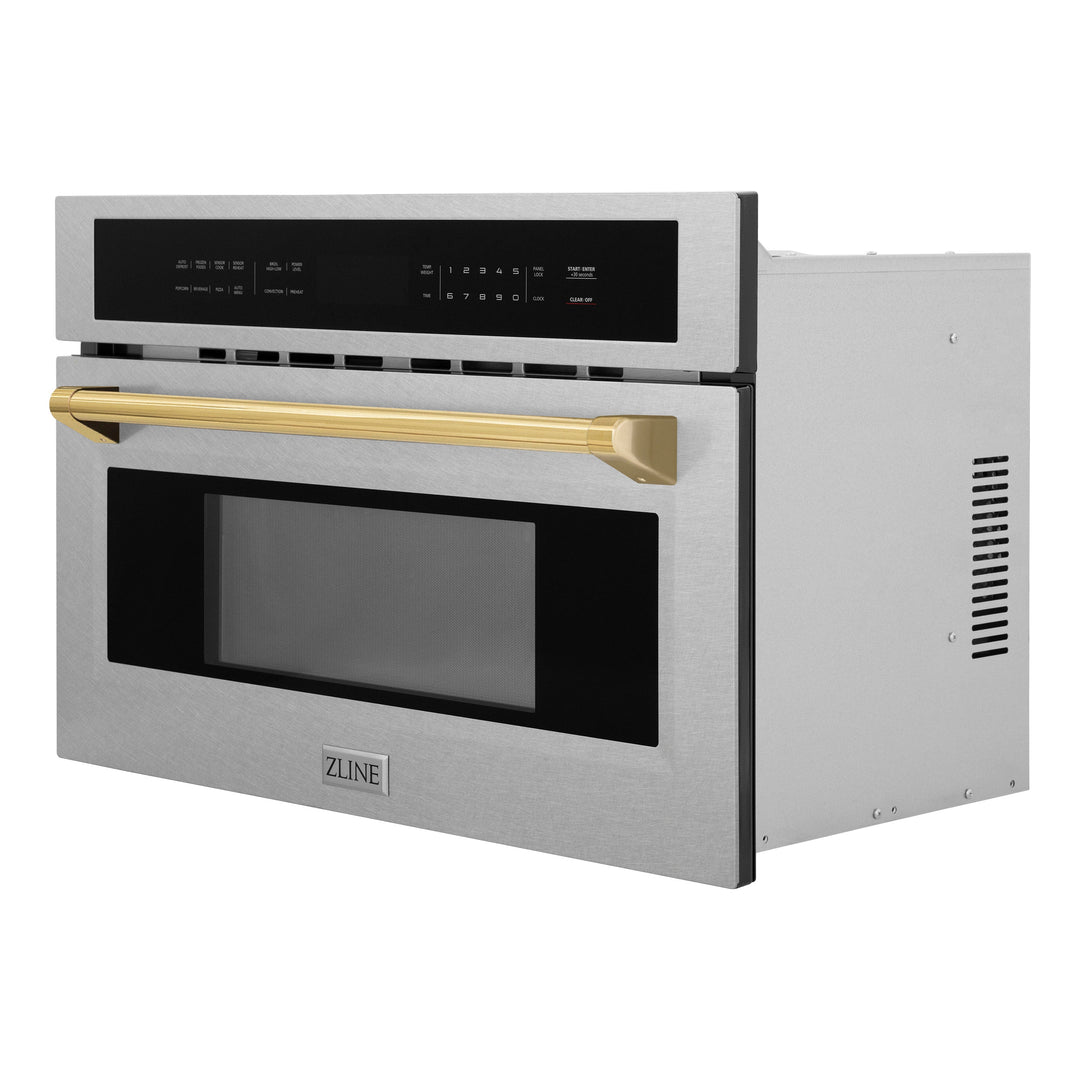 ZLINE Autograph Edition 30 in. 1.6 cu ft. Built-in Convection Microwave Oven in Fingerprint Resistant Stainless Steel with Accents (MWOZ-30-SS)