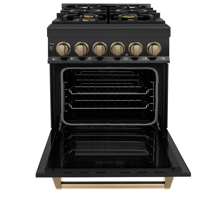 ZLINE Autograph Edition 24 in. 2.8 cu. ft. Dual Fuel Range with Gas Stove and Electric Oven in Black Stainless Steel with Accents (RABZ-24)